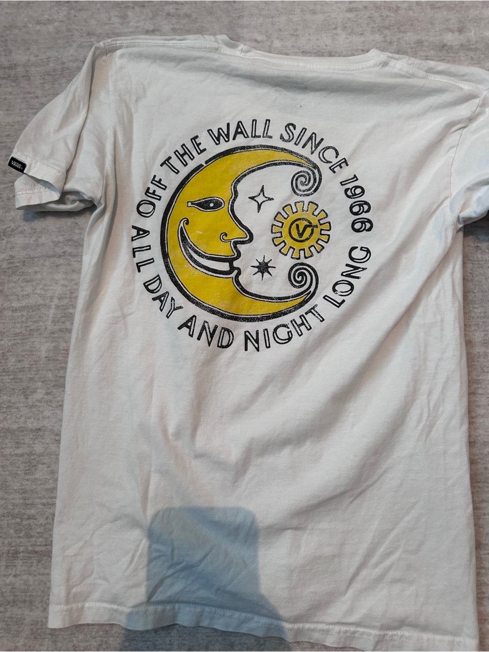 Vans White Short Sleeve Tee with Yellow Moon & Sun Graphic